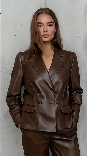 Chic Brown Leather Suit Showcase #fashion #leathersuit #elegance