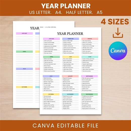 Editable Year Planner Printable | Undated Minimalist Planner, Goal Planning, Calendar Template, Annual Plan - Etsy