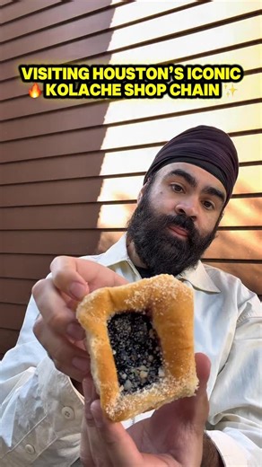 Today I stopped by one of Houston’s most iconic kolache spots — a bakery that’s been around since 1969, known for its scratch-made, Czech-inspired dough and fun collabs with local businesses. Started with the sweet kolaches: strawberry and blueberry. The dough is soft, airy, lightly buttery… the strawberry is bright and jammy, and the blueberry melts into the dough like warm compote. Then onto the savory classics: sausage egg & cheese, kielbasa jalapeño & cheese, and their collab with the Michel