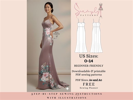 Bridesmaid Dress PDF Sewing Pattern | Women's Size 0-14 - Etsy