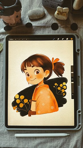 ✏️ Artist of One's Own Life 🎨 on Instagram: "💫Tablet: iPad Pro 12.9 ✨Program: Procreate 🖌️Brushes, textures and tutorials in my profile ✏️In this video I use brushes from my set “Cute Portrait Brushes”✨👧 ✨ For texture fills like in my illustrations: Download my texture canvases for Procreate, open the files in the program and draw under the top group of texture layers✏️ Experiment with your drawings, spending a minimum of time adding textures 💫✨❤️ It’s easy! 🎨 🍓 You can find all about cha