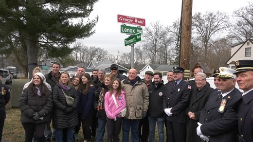 It was a solemn but proud day in Congers as the Town of Clarkstown dedicated Lenox Avenue in honor of Congers Fire Department Firefighter George Wohl. On December 13, 2003, George was tragically injured while responding to an emergency. He was a lifelong resident of Congers and a 34-year member of the Congers Fire Department. His father, sons, brother, and nephew all served in the fire department, and his wife, sister-in-law, and nieces served in the Ladies Auxiliary. For generations to come, pe
