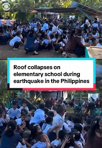 A roof collapsed at an elementary school in the Philippines after a powerful 7.8 magnitude earthquake struck off the southern island. Video from the school shows students being rocked back and forth during the quake before the roof structure gave way, as staff tried to calm and evacuate students. At least 32 people died and more than 200 people were injured in the earthquake. #earthquake #philippines
