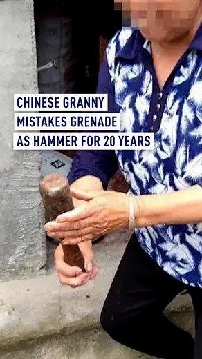 15K views · 37 reactions | A 90-year-old Chinese granny found a hand grenade on her farm and, thinking it was a hammer, used it for 20 years to crack nuts, pound red pepper, and even drive nails! Thankfully, no accidents occurred, and her unique "hammer" has now been safely removed. | CGTNEurope | Facebook