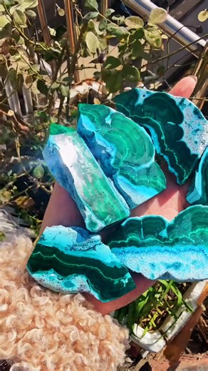 New chrysocolla in malachite slabs | Appreciation of Rough Crystal