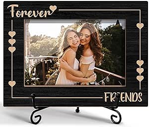Friends Picture Frame, Friends Forever Friendship Gifts Birthday Gifts for Friend, Wooden Picture Frame with Stand, 4"x6" Photo Frame for Tabletop Display, Home Office Desk Decor Shelf Display/XK22