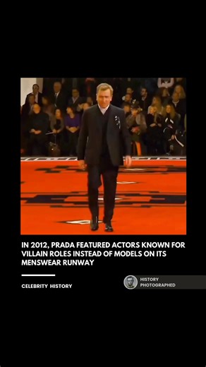 For its Fall/Winter 2012 menswear show, Prada replaced traditional models with cinematic icons like Gary Oldman, Willem Dafoe, Adrien Brody, and Tim Roth to showcase a collection inspired by power and elegance. These actors, frequently celebrated for their legendary villainous roles, brought a theatrical intensity to the runway that remains one of the most memorable moments in high-fashion history. Credit: Prada | History In Pictures