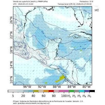 PYcast. Viento en superficie (km/h) y PRNM (hPa). D1. 2026-03-22 0000 UTC (+102h).