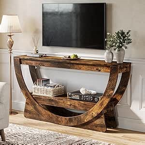 Tribesigns TV Stand for Televisions up to 75 inches, 63" Long Entertainment Center Table with Arched Open Shelf, Wooden Media TV Console Table for Living Room, Bedroom (Dark Brown)