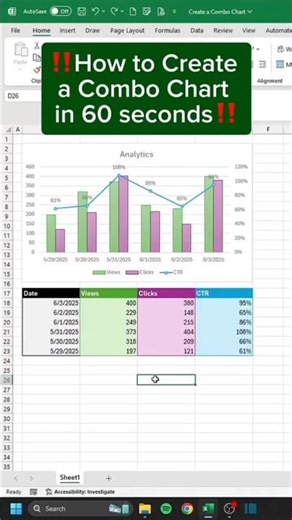 👉 How to Create a Combo Chart in Excel in 60 Seconds? ⚡📊 (Super Fast Tutorial) #excel