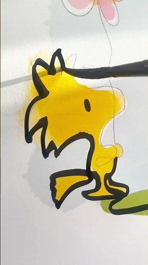 How to draw Snoopy and Woodstock (Peanuts) in one single line. Simple outline art.Relaxing art video
