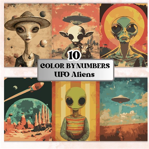 Ufo Aliens Color by Number Pages – Space Printable & Procreate Coloring Kit, 10 Designs, PNG SVG PDF Digital Download - Etsy Canada