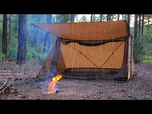 Solo CAMPING in RAIN, Relaxing in Tent Shelter, with my Dog, ASMR
