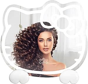Impressions Vanity RGB Lighting Hello Kitty Mirror 2.0, App Control LED Makeup Mirror with Wall Mounting and Removable Desk Base, Vanity Mirror for Bedroom Decor