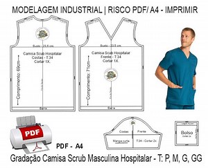 Men's V-neck Scrub Top Pattern PDF A4 & Plotter File. S-XL Sizes. Medical Uniform Digital Sewing Pattern. - Etsy Canada