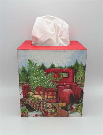 Handmade Red Truck Christmas Tissue Box Cover – Farmhouse Holiday Decor - Etsy