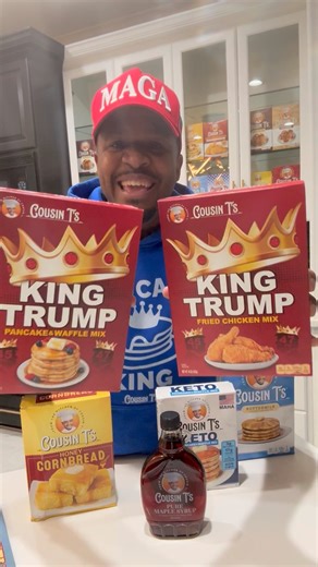 KING TRUMP Fried Chicken, Pancake & Waffle Mix has ruffled some feathers If you ordered already , these will start shipping by the 10th. Link in Comment Section And yes — this masterpiece was born thanks to those ridiculous “NO KING!” protesters who lose their minds every time Donald Trump even breathes. And now the same folks are coming after my company because they can’t handle a little flavor and freedom in the same box. Meanwhile… King Trump is the only King in history who lets people protes
