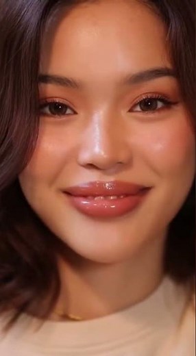 4K beauty close up with full glossy lips and soft kiss poses