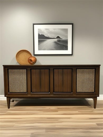 Vintage MCM Stereo Console With Bluetooth and Modern Record Player - Etsy