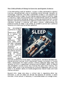 Sleep in Exercise & Sports Science Worksheet Classwork Homework