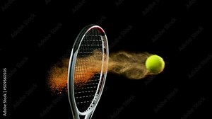 Super slow motion of hitting tenis ball with powder explosion. Filmed on high speed cinema camera, 1000fps.