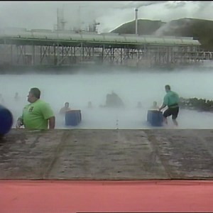 The temperature is dropping rapidly. Watch these Strongmen go into the lagoon to test their strength and endurance in the 1992 #WSM Loading Race. | SBD World’s Strongest Man
