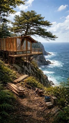 Cliff Side Tree House Construction #shorts