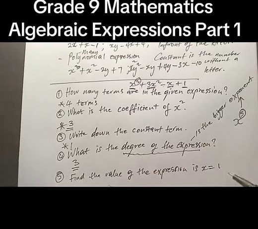 Grade 9 Algebraic Expressions - Part 1
