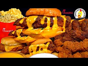 ASMR MUKBANG DAVES HOT CHICKEN BURGERS, CHICK-FIL-A CHICKEN MAC N CHEESE & FRIES | WITH CHEESE