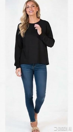 Women’s Black Casual Long Sleeve Crew Neck Top