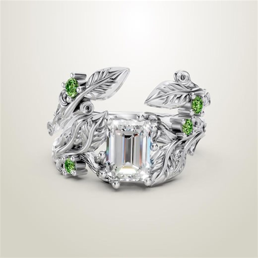 Diamond Engagement Ring: Unique Leaf Design, Matching Band Option - Etsy