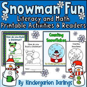 Winter Snowman Math and Literacy Printable Center Activities for Kindergarten