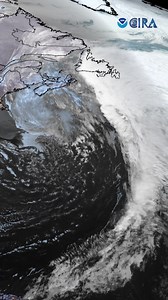 13K views · 58 reactions | A mid-latitude cyclone sporting the classic comma shape slowly spirals off the Eastern Seaboard. Details: Satellite imagery taken from GOES-19 using the GeoColor product. Timespan is from 09:30 UTC to 16:50 UTC on April 14, 2025. | Cooperative Institute for Research in the Atmosphere | Facebook