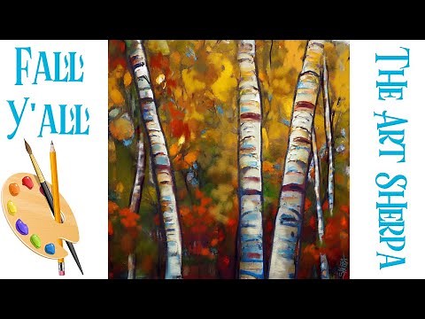 How to paint Abstract Birch Trees 🍂🍁 EASY acrylics for beginners: A step-by-step tutorial