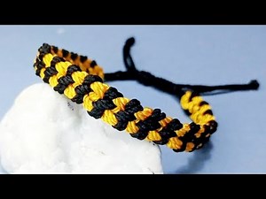 DIY Macrame bracelet Line yellow black || gelang macrame dari benang
