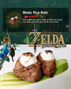 Something easy yet delicious! 🍙 📸Instagram:@xoy The Legend of Zelda: Breath of the Wild Meaty Rice Balls Rice Ball: Steamed Rice Thinly sliced beef Pinch of Furikake 1 tsp oil Sauce for beef: 1 Tbsp Soy sauce 1 tsp Mirin 1 tsp sake 1/2 tsp sugar 1 chilli (optional for spicy) 1/4 cup chicken stock | Cooking BoBo
