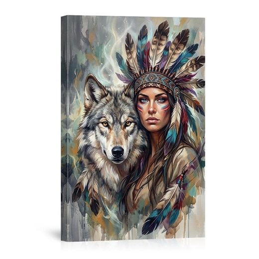 Native American Woman and Wolf Canvas Wall Art Poster – Indigenous Tribal Wildlife Decor for Living Room Bedroom, USA Made - Etsy