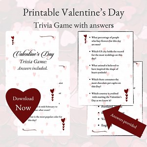 Valentines Day Printable Trivia Game, Ten Downloadable Trivia Game Questions - Etsy Australia