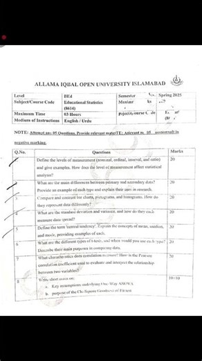 AIOU Code 8614 past paper spring 2025 | 03468885319