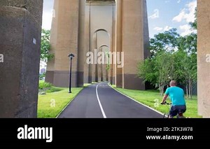 This video shows a view of the Hell Gate bridge in Bronx, NY. The Hell Gate Bridge is a 1,017-foot steel through-arch railroad bridge in New York City.
