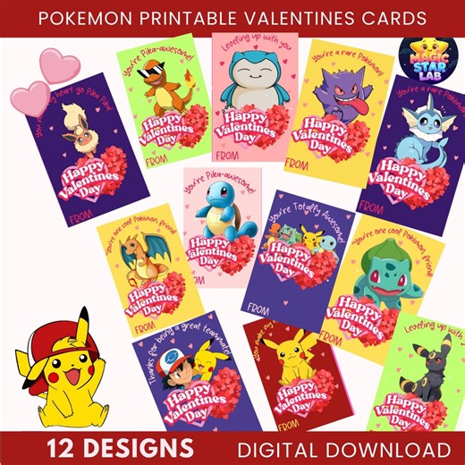 Printable Pokémon Valentine Cards for Kids, Pikachu Classroom Valentines, Pokémon Kids Valentine Cards, Anime Kids Gift, Digital Download - Etsy