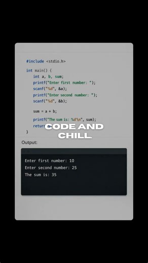 sum of two numbers program in c language #codewithme #learnwithme #codeclub