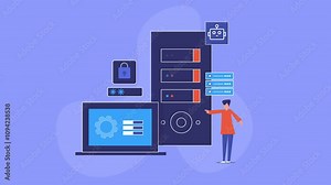 AI cloud computing software engineer inspecting web hosting server, database and access protection concept. Stock Video