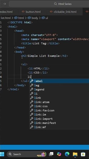 HTML Lists Explained ul, ol, li Tags for Beginners #webdevelopment #HTML #HTMLLists #youtubeshorts