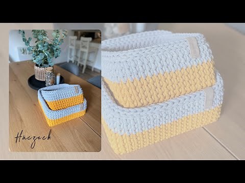 Háczech - háčkovaný košíček s dřevěným dnem (čtverec) a napojením barev