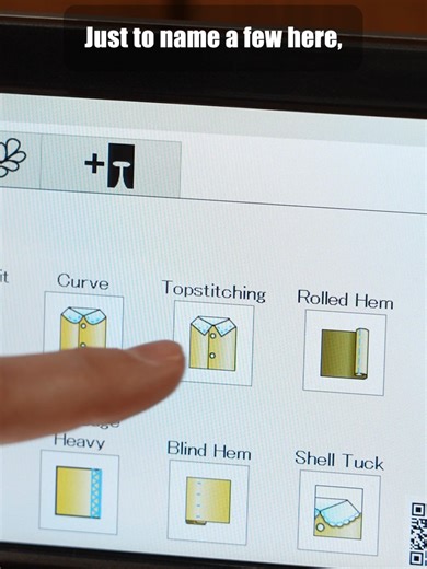 Let Your Machine Do the Setup | The Janome M8 has some really helpful presets for setting up a new project. When you select a stitch, the machine automatically adjusts things like stitch width and needle position, so you can spend less time tweaking settings and more time sewing. These presets include stitches like rolled hem, gathering, and ruler work. #janomem8 #janome #janomesewingmachine #sewing