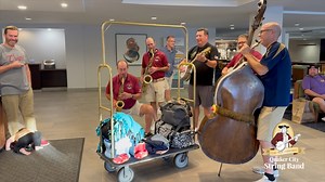 This weekend, we’ve been up in Marlborough, MA for their Labor Day Festival and Parade! Yesterday, a small group of our members were having a jam session in the hotel lobby when they noticed a young boy walk in wearing a Disney shirt. Without hesitation, they broke into a few Disney tunes just for him — a special moment that shows how music can make magic anywhere. | Quaker City String Band