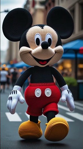 Crochet Toy Mickey Mouse Brings Joy to the City Streets! #mickeymouse #disney #crochet #amigurumi
