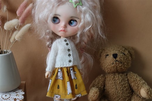 Knitted Angora Blythe Outfit: Skirt & Cardigan Set - Etsy