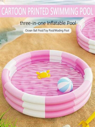 1pc Inflatable Round Swimming Pool, Pink Color Adult-Size Extra Thick Family Pool, Suitable For Adults, Outdoor, Garden, Backyard, Summer Water Party (60CM, 90CM, 100CM, 130CM, 150CM), Beach Essentials, Beach Accessories, Pool Float | SHEIN